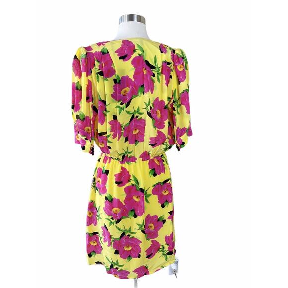 THE KOOPLES Mini Silk Dress Floral V-Neck Pivoine in Love Yellow Short Sleeves M - Picture 2 of 12